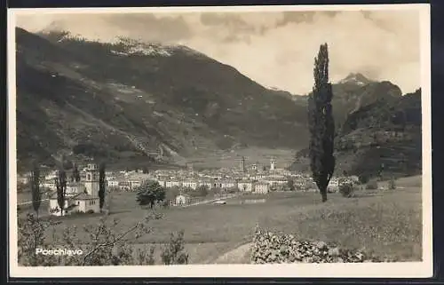 AK Poschiavo, Gesamtansicht mit Kirche u. Bergpanorama