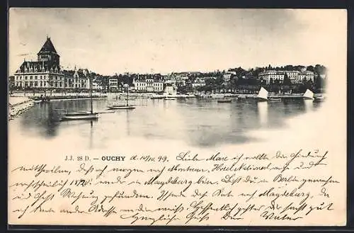 AK Ouchy, Ortspanorama mit Hafen vom Wasser aus