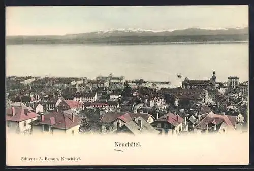 AK Neuchatel, Teilansicht mit Wasser- u. Gebirgsblick aus der Vogelschau