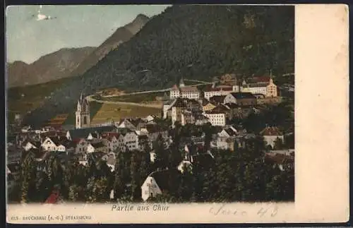 AK Chur, Teilansicht mit Bergpanorama aus der Vogelschau
