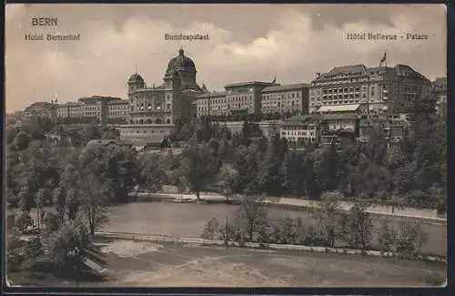 AK Bern, Hotel Bernerhof, Bundespalast u. Hotel Bellevue-Palace, Panorama aus der Vogelschau