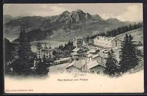 AK Rigi-Kaltbad, Ortsansicht mit Pilatus aus der Vogelschau