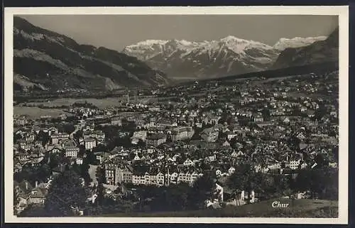 AK Chur, Gesamtansicht mit Bergpanorama aus der Vogelschau