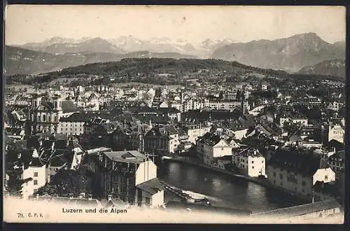 AK Luzern, Luzern und die Alpen aus der Vogelschau