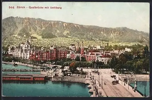 AK Zürich, Quaibrücke mit Uetliberg aus der Vogelschau