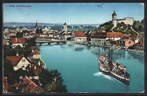 AK Schaffhausen, Teilansicht mit Dampfer