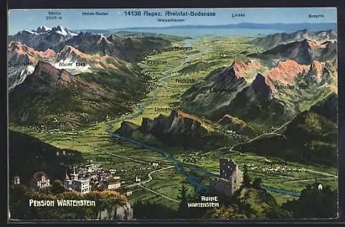 AK Landkarte Ragaz Rheintal-Bodensee und Umgebung, mit Bergen