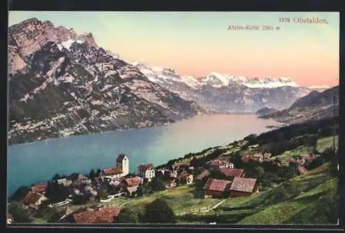 AK Obstalden, Gesamtansicht mit Gewässer und Alvier-Kette