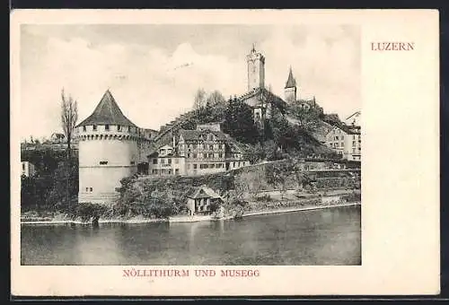 AK Luzern, Nöllithurm und Musegg vom Wasser aus