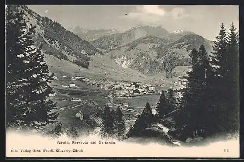 AK Airolo, Ferrovia del Gottardo, Gesamtansicht mit Bergpanorama aus der Vogelschau