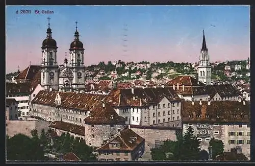 AK St. Gallen, Teilansicht mit Türmen aus der Vogelschau