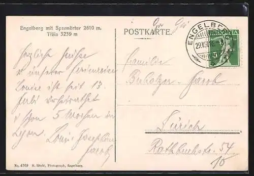 AK Engelberg, Totalansicht mit Spannörter und Titlis aus der Vogelschau