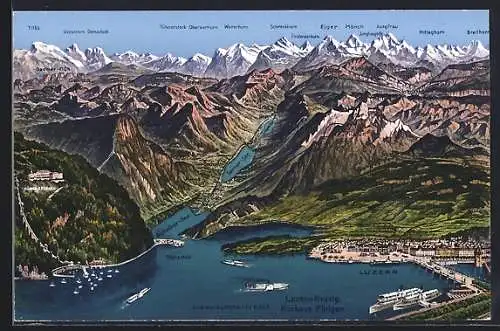 AK Luzern, Gesamtansicht mit Bergkette von Titlis bis Breithorn