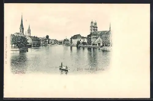 AK Zürich, Ortspanorama von der Brücke aus