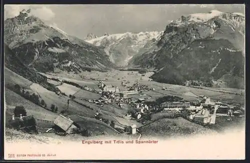 AK Engelberg, Ortsansicht mit Titlis und Spannörter
