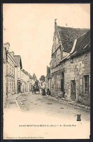 AK Saint-Martin-le-Beau, La Grande Rue avec charrette à cheval