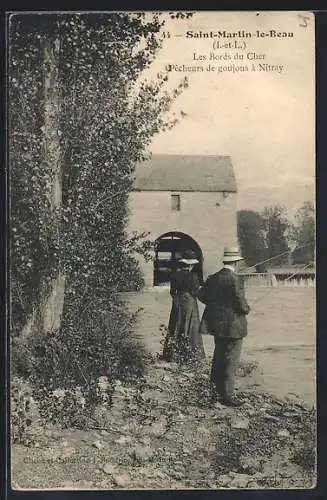 AK Saint-Martin-le-Beau, Les Bords du Cher, Pêcheurs de goujons à Nitray