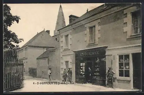 AK Saint-Hippolyte, Rue Principale mit Epicerie und Einwohnern