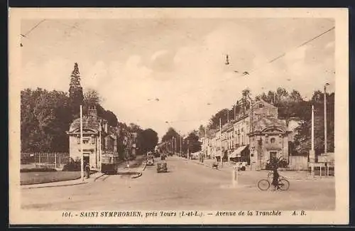 AK Saint-Symphorien, Avenue de la Tranchée près de Tours avec cycliste et voitures
