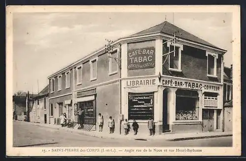 AK Saint-Pierre-des-Corps, Angle rue de la Noue et rue Henri-Barbusse avec Café-Bar und Librairie