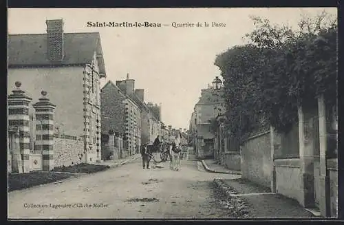 AK Saint-Martin-le-Beau, Quartier de la Poste avec calèche sur la route principale