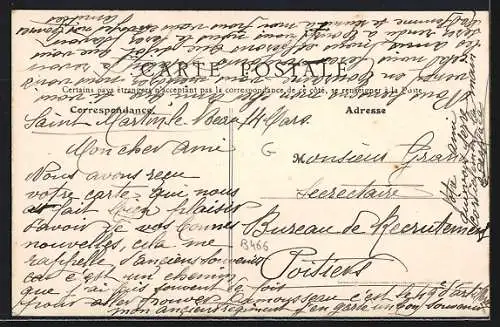 AK Saint-Martin-le-Beau, Quartier de la Poste avec calèche sur la route principale