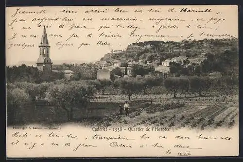 AK Cadenet, Quartier de l`Hospice avec vue sur les champs et le clocher