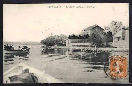 AK Vitrolles, Bords de l`Étang à Marettes avec barques et maisons