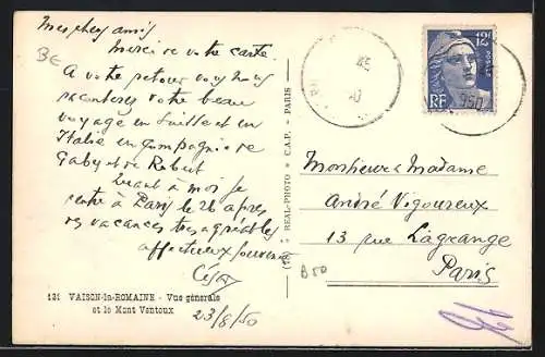 AK Vaison-la-Romaine, Vue générale et le Mont Ventoux