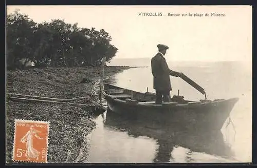 AK Vitrolles, Barque sur la plage de Marette