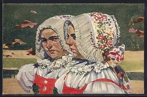 AK Zwei Tschechinnen in Trachtenkleidung