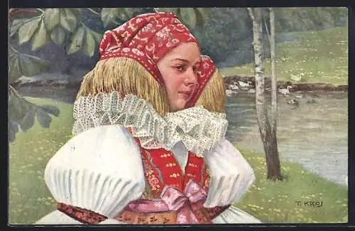 AK Junge Tschechin in Nationaltracht