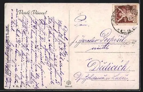 AK Drei Tschechinnen in Tracht schauen zu einem Schuh, Weihnachtsgruss