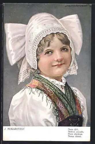 AK Tschechisches Mädchen in Trachtenkleidung