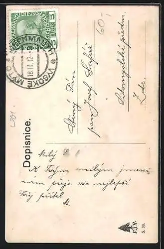 AK Tschechin in Tracht, Wohnhaus an einer Strasse
