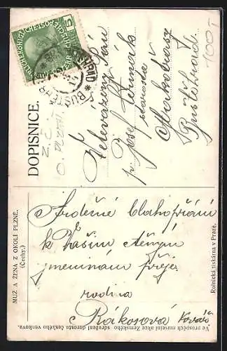 AK Tschechisches Paar in Trachtenkleidung