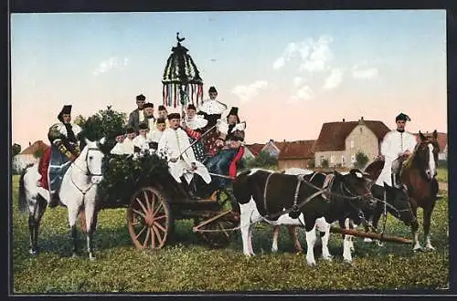 AK Fahrt mit dem Erntewagen, Tracht Schaumburg-Lippe