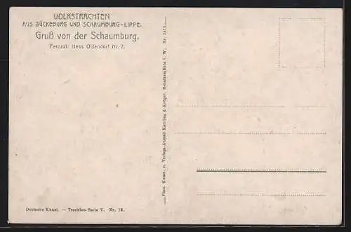 AK Volkstrachten aus Bückeburg und Schaumburg-Lippe, Gruss von der Schaumburg, Zur Kirche