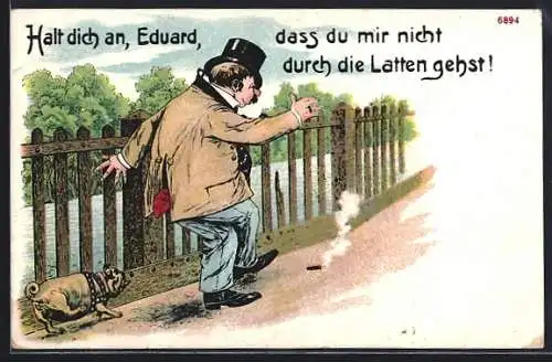AK Betrunkener Mann hält sich am Zaun fest