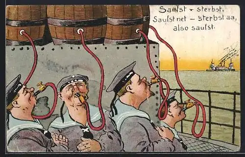 AK Matrosen betrinken sich direkt aus den Fässern