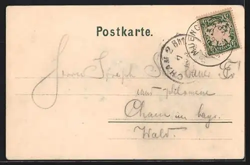 Lithographie Betrunkener Mann läuft singend durch die nächtlichen Strassen