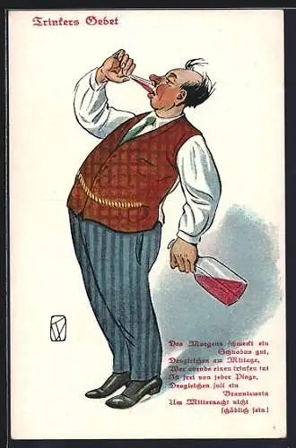 AK Des Trinkers Gebet, Mann beim Trinken