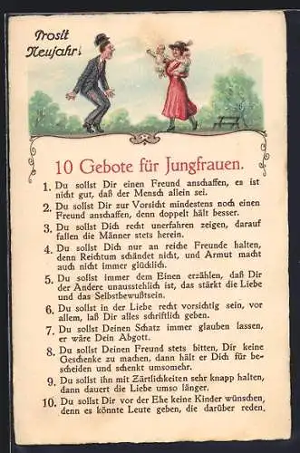 AK 10 Gebote für Jungfrauen, frauenfeindlicher Humor