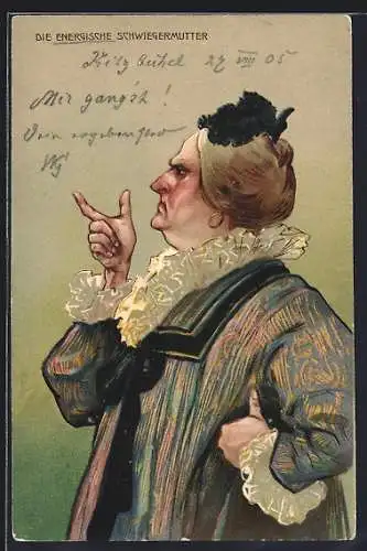AK Ältere grimmige Dame