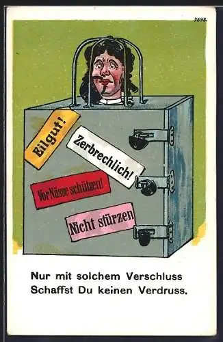 AK Frau ist in einen kleinen Käfig gesperrt
