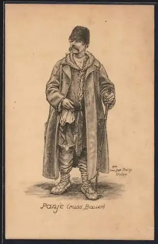 AK Panje in Tracht mit Stock