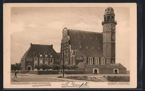 AK Düsseldorf-Obercassel, Evang. Kirche mit Vorplatz