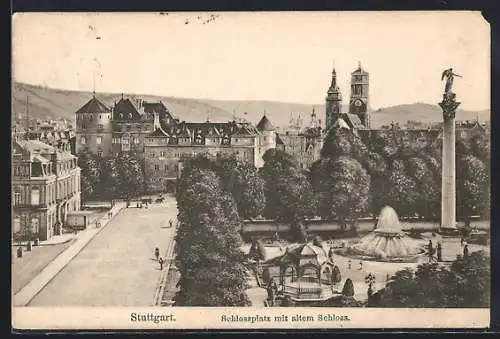 AK Stuttgart, Schlossplatz mit altem Schloss