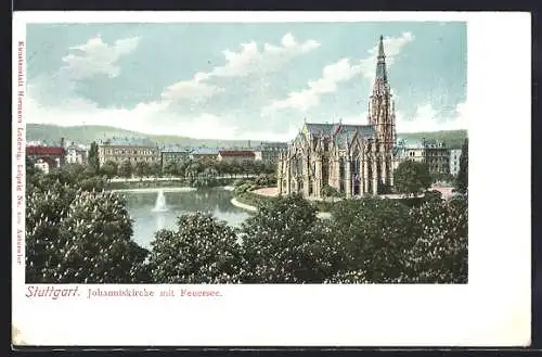AK Stuttgart, Johanniskirche mit Feuersee