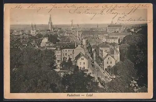 AK Paderborn, Ortsansicht mit Strassenbahn